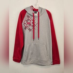 Under Armour Mens Hoodie Sweatshirt Red Grey Drawstring Size XL Logo